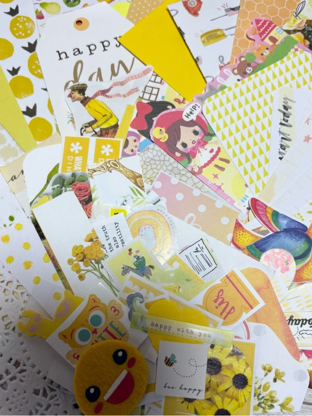 Yellow Junk Journal Paper Scrap Pack Kit 100 Pc Ephemera Planner Decor Scrapbook